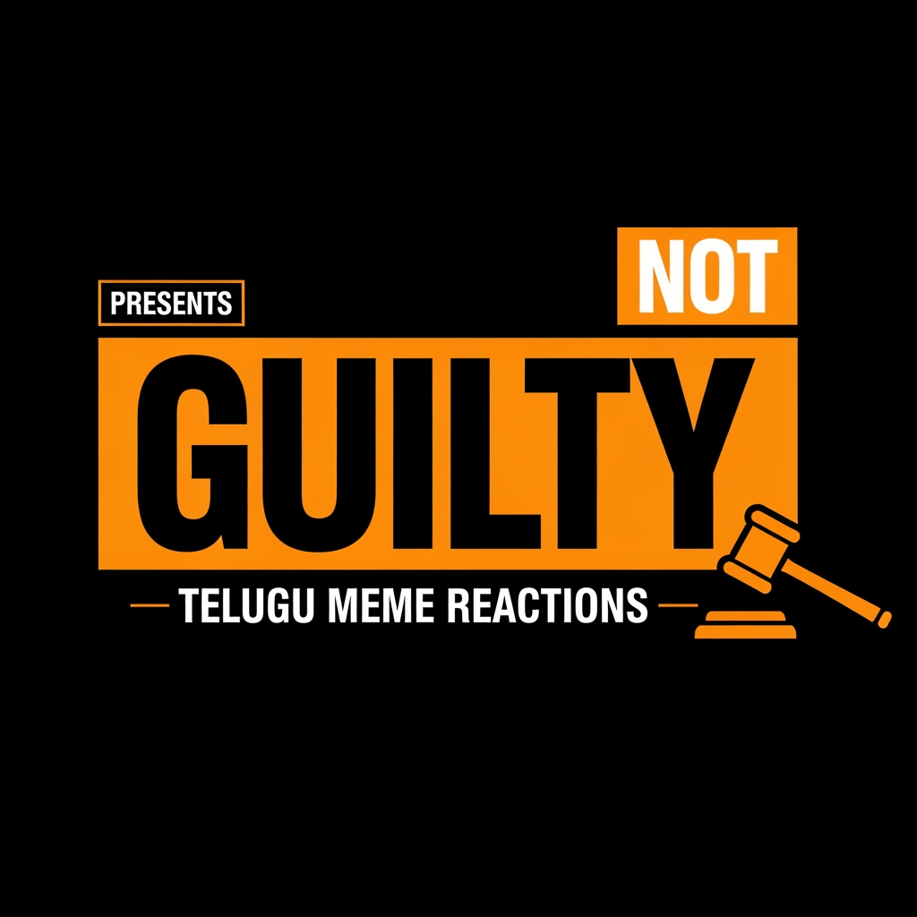 AI Design for Design a bold YouTube channel logo for "NOT GUILTY" 
— a Telugu meme reaction show.

LAYOUT:
- Top left: small text "PRESENTS" inside a thin 
  orange rectangle outline
- Top right: "NOT" in a solid orange filled box, 
  bold heavy font
- Bottom: "GUILTY" in an even bigger solid orange 
  block, full width, dominates the design
- Small gavel icon to the right of the layout
- Bottom tagline: "TELUGU MEME REACTIONS" 
  in spaced small caps

TYPOGRAPHY:
- Font style: Ultra black condensed slab serif 
  (like Impact, Bebas Neue, or Anton)
- "NOT" — white text on orange block
- "GUILTY" — black text on orange block
- All caps, zero letter spacing on main words
- Tagline: wide letter spacing, thin weight

COLORS:
- Background: pure black #111111
- Primary: bold orange #E85D00
- Text on orange: black #111111
- Accent outlines: orange #E85D00

STYLE:
- Flat design — zero gradients, zero glow, 
  zero shadows
- Raw and aggressive like a newspaper headline
- Courtroom drama meets Telugu mass movie energy
- High contrast, print-ready boldness
- Similar vibe to MensXP Men's Locker Room logo
- No illustrations, pure typography and blocks

MOOD:
Loud. Confident. Chaotic but structured.
Like a verdict being announced in a crowded court.