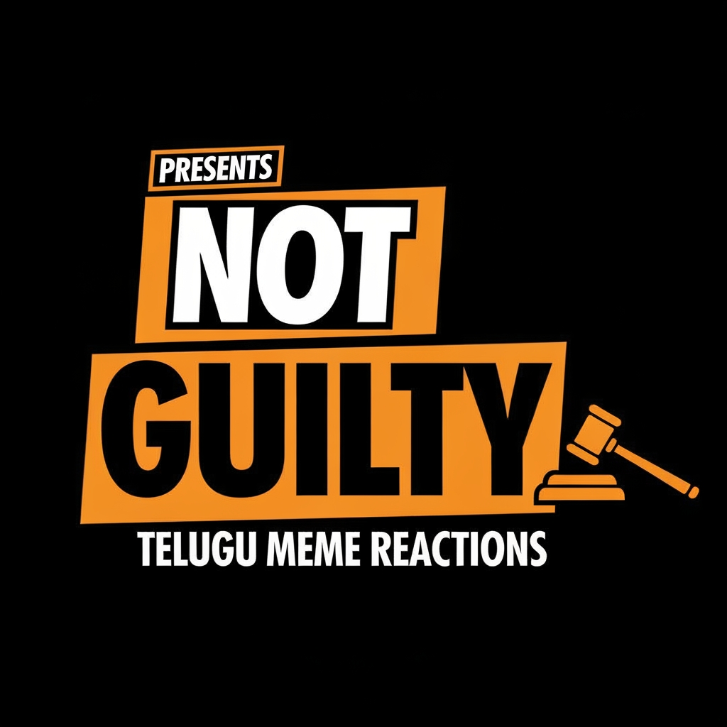 AI Design for Design a bold YouTube channel logo for "NOT GUILTY" 
— a Telugu meme reaction show.

LAYOUT:
- Top left: small text "PRESENTS" inside a thin 
  orange rectangle outline
- Top right: "NOT" in a solid orange filled box, 
  bold heavy font
- Bottom: "GUILTY" in an even bigger solid orange 
  block, full width, dominates the design
- Small gavel icon to the right of the layout
- Bottom tagline: "TELUGU MEME REACTIONS" 
  in spaced small caps

TYPOGRAPHY:
- Font style: Ultra black condensed slab serif 
  (like Impact, Bebas Neue, or Anton)
- "NOT" — white text on orange block
- "GUILTY" — black text on orange block
- All caps, zero letter spacing on main words
- Tagline: wide letter spacing, thin weight

COLORS:
- Background: pure black #111111
- Primary: bold orange #E85D00
- Text on orange: black #111111
- Accent outlines: orange #E85D00

STYLE:
- Flat design — zero gradients, zero glow, 
  zero shadows
- Raw and aggressive like a newspaper headline
- Courtroom drama meets Telugu mass movie energy
- High contrast, print-ready boldness
- Similar vibe to MensXP Men's Locker Room logo
- No illustrations, pure typography and blocks

MOOD:
Loud. Confident. Chaotic but structured.
Like a verdict being announced in a crowded court.