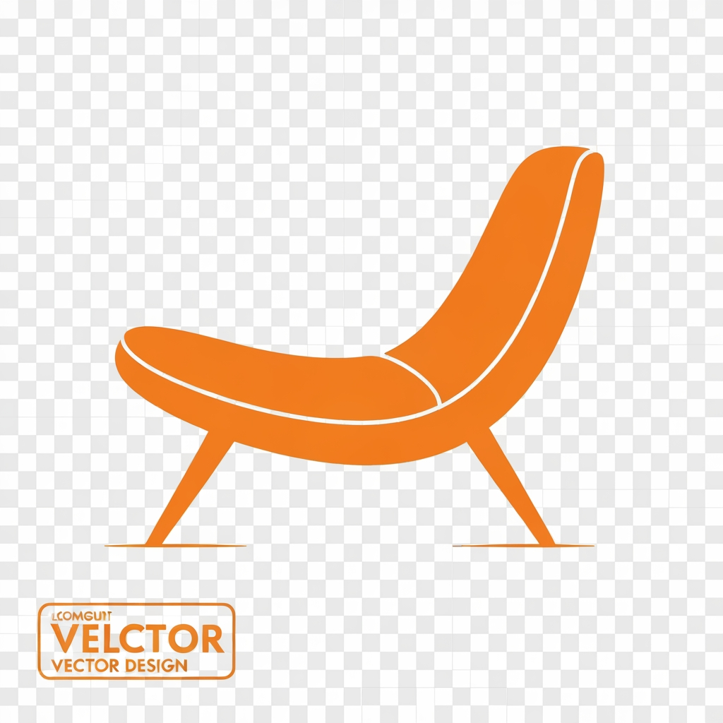 AI Design for Minimalist orange modern lounge chair, abstract mid-century furniture design, smooth curved silhouette, simple flat vector shape, clean edges, no text, no background, transparent background, SVG style.