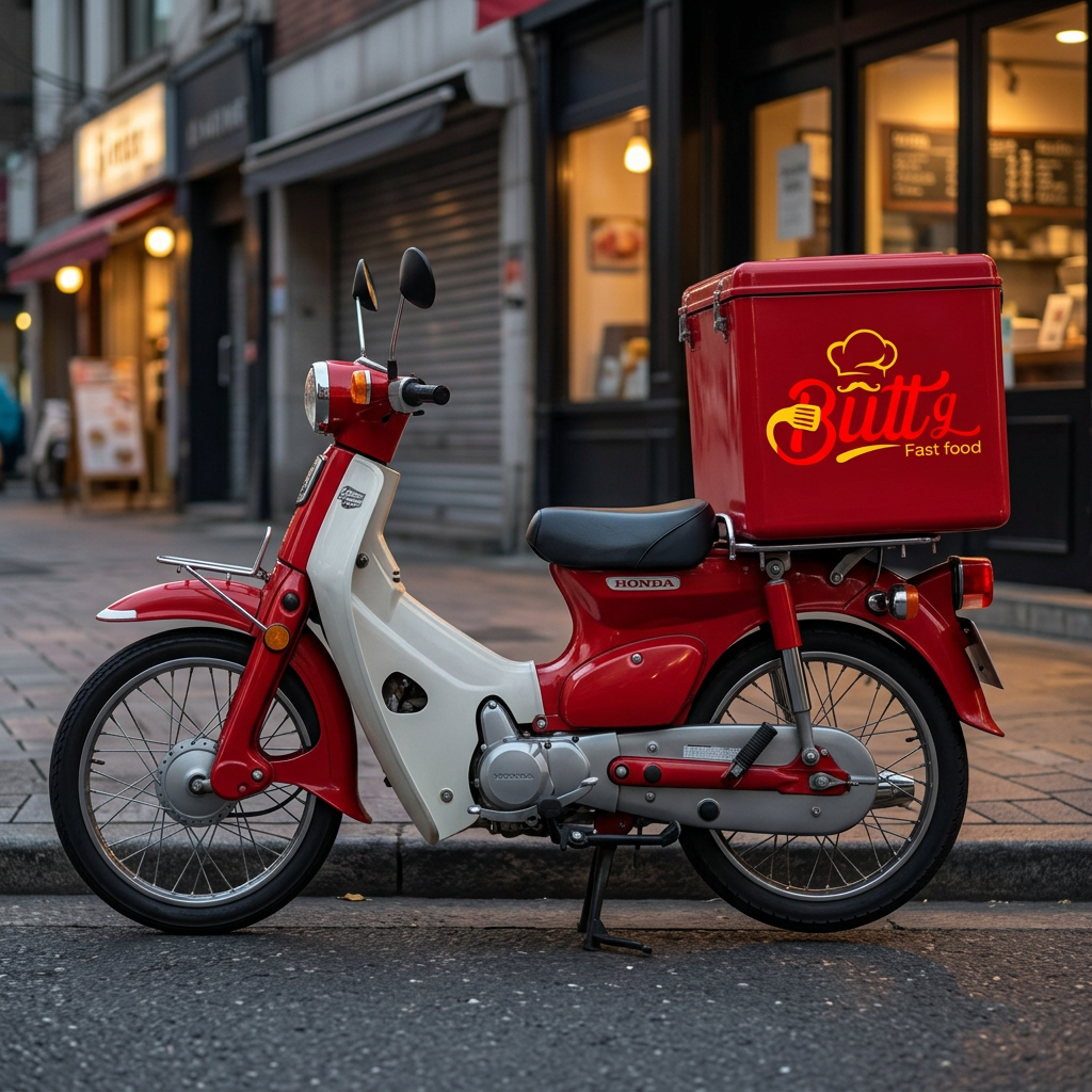 AI Design for delivery motorbike honda 70CC  with food delivery box