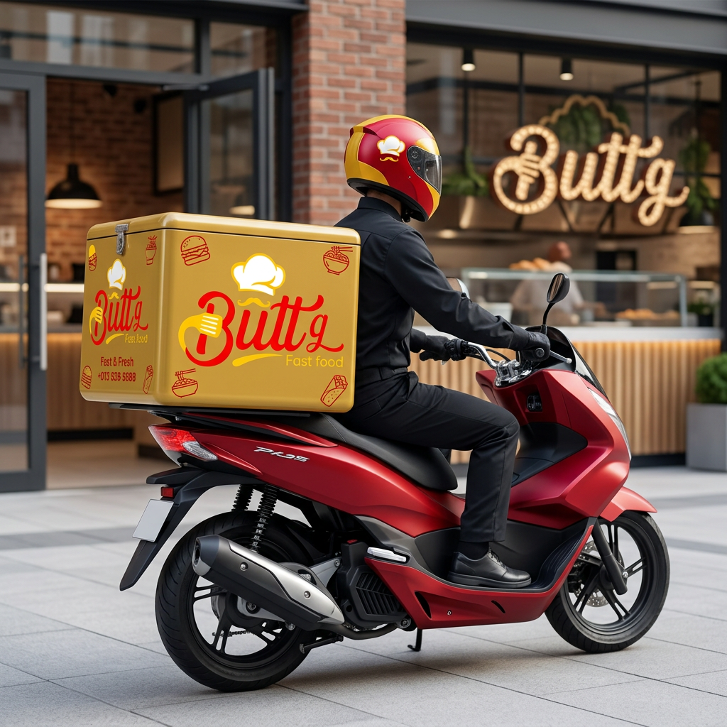 AI Design for delivery motorbike with box