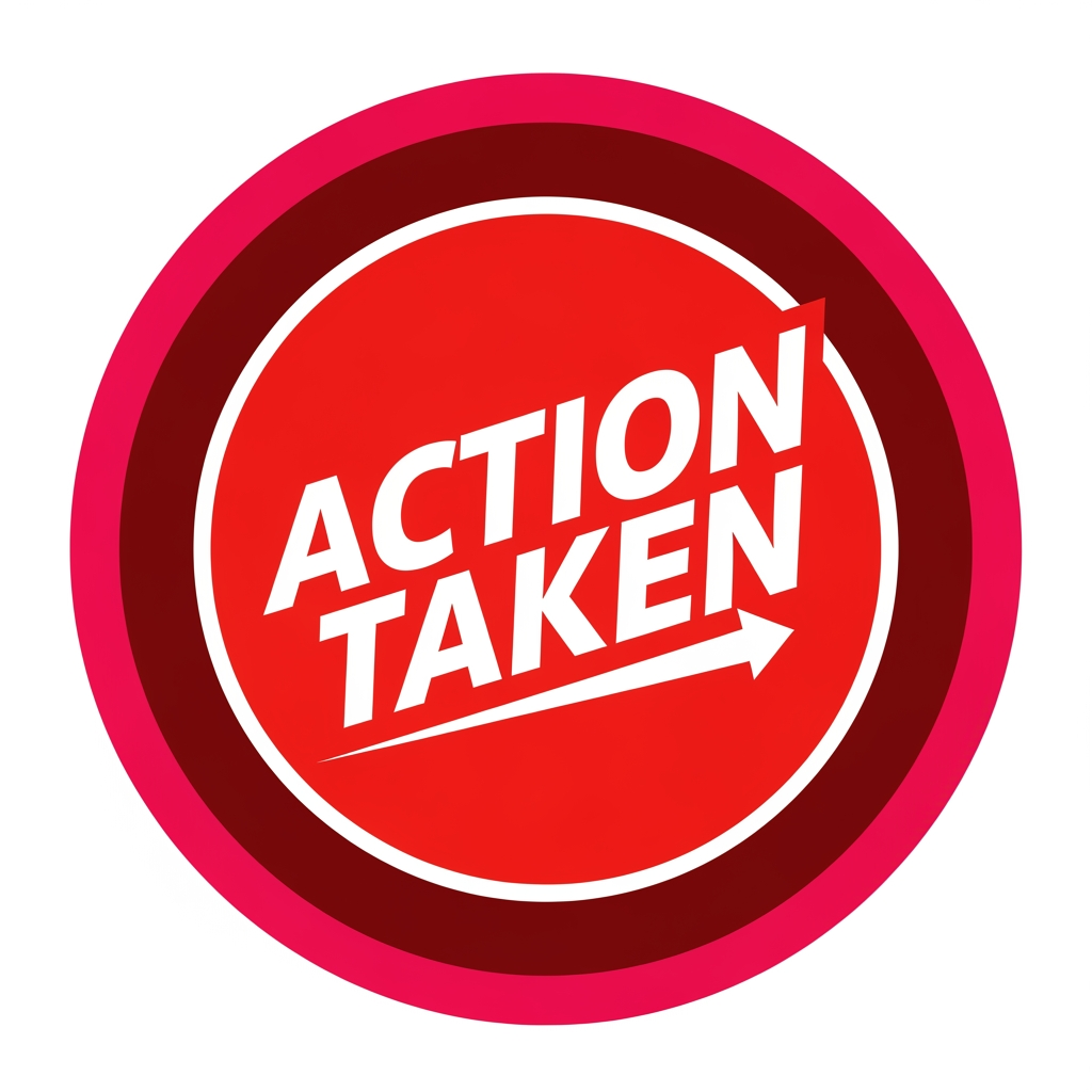 AI Design for I WANT TO CREATE A LOGO FOR ACTION TAKEN more in round in red
