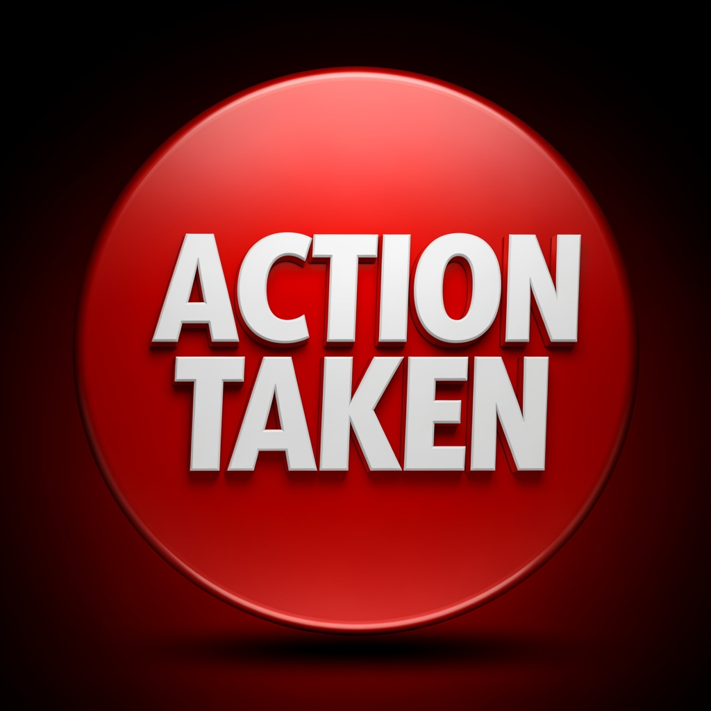 AI Design for I WANT TO CREATE A LOGO FOR ACTION TAKEN more in round in red 3d