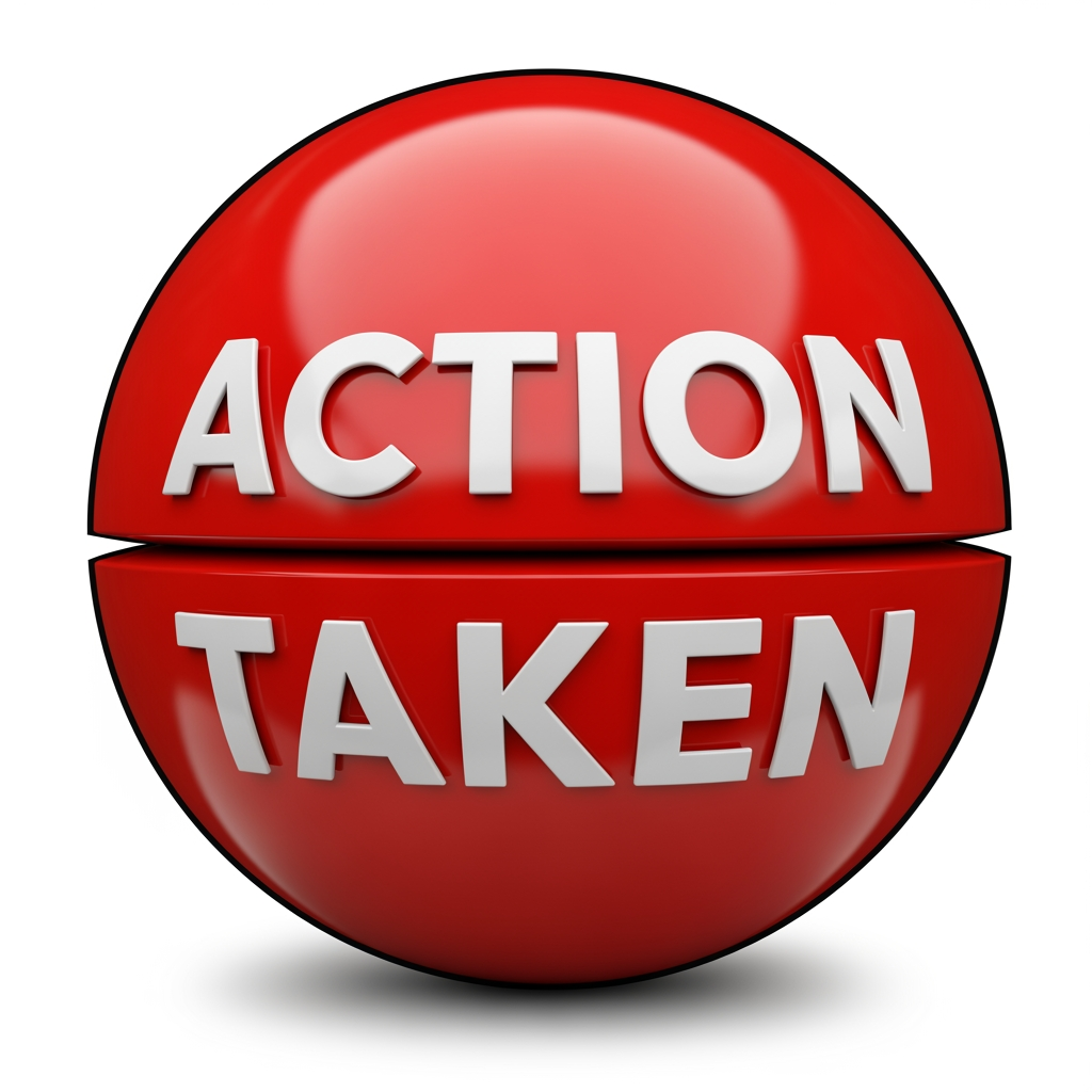 AI Design for I WANT TO CREATE A LOGO FOR ACTION TAKEN more in round in red 3d
