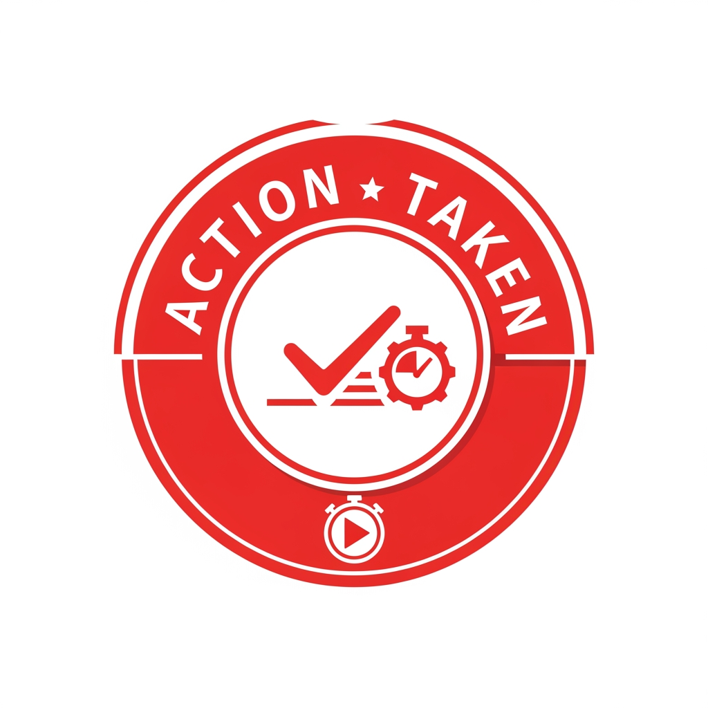 AI Design for I WANT TO CREATE A LOGO FOR ACTION TAKEN more in round in red