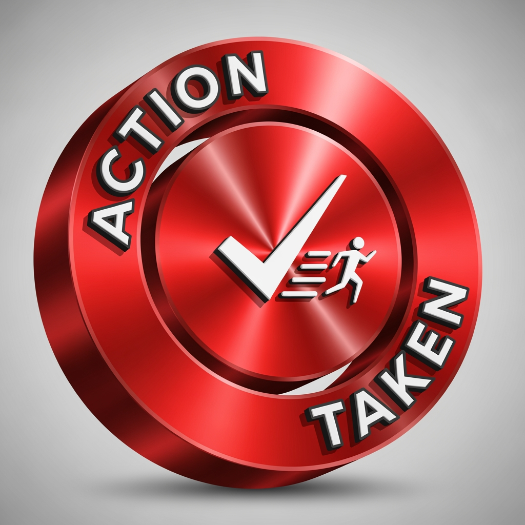 AI Design for I WANT TO CREATE A LOGO FOR ACTION TAKEN more in round in red 3d