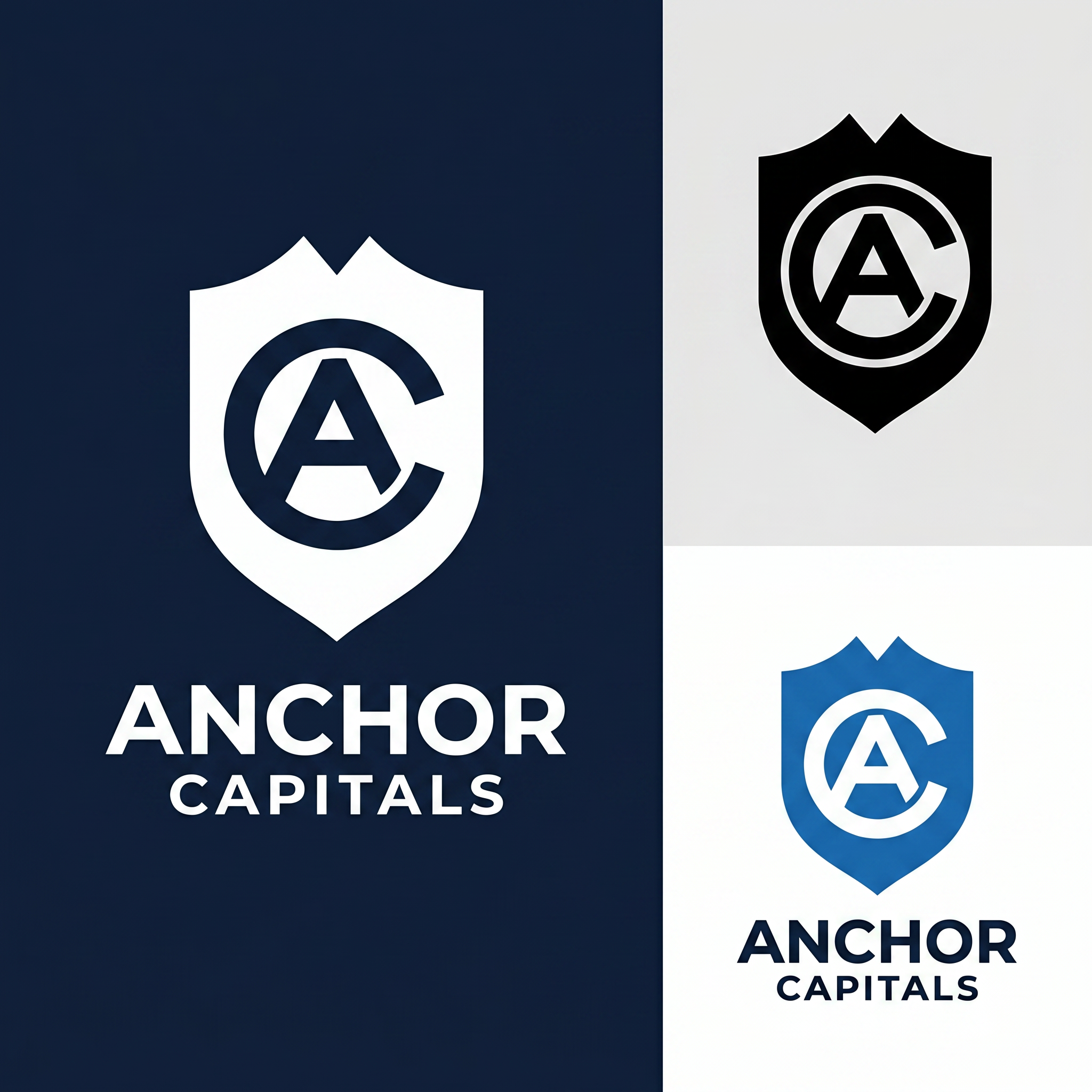 AI Design for # Anchor Capitals — AC Monogram Shield: SVG Generation Brief
Use this as a direct prompt for an SVG-generating tool, or as a creative brief for a designer. It fully specifies geometry, construction logic, and color so the result is reproducible, not left to interpretation.
---
## Concept summary
Design a single emblem for the brand **Anchor Capitals** — a shield-shaped mark containing one continuous glyph that reads simultaneously as the letters **A** and **C**, and as an anchor's ring and crown. The technique: one shape, multiple readings — the same principle as a maritime crest where the inner icon doubles as a boat hull, an anchor, and a letterform depending on how you look at it. Here, the two readings that matter are the brand's initials (A, C) and the maritime/stability metaphor (anchor ring, anchor point).
## Outer shape — the shield
- Heraldic crest silhouette: a "twin-peak" top edge — two shoulder peaks meeting at a shallow center dip (not a flat top, not a single point) — curving down through rounded shoulders, running in relatively straight sides, then tapering to a single sharp point at the bottom center.
- Proportions: roughly 0.77 width-to-height (e.g. 156 wide × 203 tall in a 200-unit local grid).
- Rendered as a solid silhouette fill — no outline stroke. This shield is a container, not a frame.
## Inner glyph — the AC monogram
This is the part that has to be exact, not approximated:
- **The "C"**: an open ring — roughly 280° of a circle, opening toward the right at about a 70–80° gap. Drawn as a single thick stroke with rounded caps at both open terminals (not a closed donut shape — it must read as an open letter C, terminals visible).
- **The "A"**: a simple chevron / peak — a single upward-pointing "^" with two legs descending from the apex, no crossbar (matching a minimal, geometric "A" treatment, not a full architectural A). Rounded join at the apex, rounded caps at both leg ends.
- **The fusion**: nest the chevron inside the C's open mouth so the chevron's two leg-ends sit close to — almost touching — the C's two open terminals. The two shapes should not simply sit side by side; they should share the same visual space, same stroke weight, same optical center, so the eye reads one interlocked mark, not two separate icons placed near each other.
- Stroke weight: heavy — roughly 16 units on a 200-unit grid (≈8% of the shield's width). This isn't optional; thin strokes will not survive the favicon-scale legibility test below.
- Center the whole glyph inside the shield's interior, with roughly equal margin on all sides.
## Construction technique
Two acceptable methods, in order of preference:
1. **Preferred — true negative space**: One compound path using the even-odd fill rule, where the shield is the outer contour and the C+chevron strokes are cut as holes through it. This is what makes the mark work as a single flat color (a stamp, a favicon, an embossed seal) — critical, don't skip this if the deliverable needs to scale down or print in one color.
2. **Acceptable for a colored variant**: Solid shield fill in one color, with the C+chevron drawn on top in a second color (not cut out, just layered). Use this only for the full-color brand version, not for the single-color/stamp version.
## Color specification
- **Primary full-color lockup**: shield fill white `#FFFFFF`; C+chevron glyph in cobalt `#3870F2`; presented on an ink-navy `#001A2C` background.
- **Single-color variants required**: solid `#001A2C` (or pure black) version for light backgrounds; solid white version for dark backgrounds and for use as a favicon/stamp. These must use the true negative-space construction (method 1 above), not layered colors.
- No gradients, no drop shadows, no glow effects, anywhere, in any variant.
## Wordmark lockup
Pair the icon with the wordmark in a horizontal lockup (icon left, text right, vertically centered against the icon's height):
- Line 1: **ANCHOR** — bold/heavy weight, tracked letter-spacing, larger size.
- Line 2: **CAPITALS** — regular/medium weight, wider tracked letter-spacing, smaller size, positioned directly below line 1.
- Typeface: geometric sans — Plus Jakarta Sans preferred (brand typeface), Arial/Helvetica acceptable as fallback.
- All caps on both lines.
## Deliverable requirements
- Format: SVG, vector paths only. No raster fills, no filters, no embedded images.
- Must remain legible and distinguishable as both letters at 16×16px (browser favicon scale) — test this explicitly before finalizing stroke weights or the C's gap angle.
- Required variants: icon-only (square, for app icons/favicons), horizontal lockup (icon + wordmark), and at minimum one single-color version per the color spec above.
- Flat design throughout: no gradients, no shadows, no bevels, no glow. Rounded caps and joins on all glyph strokes; consistent corner treatment if any rectangles are used elsewhere in the lockup.
## Open variables (resolve before final production)
- C's opening angle: currently specified facing right. An alternative is opening downward, which lets the A's apex point straight up through the gap rather than at a diagonal — test both before locking.
- Stroke weight could be reduced for a more refined feel, at some cost to small-size legibility — only adjust after the favicon test passes at the heavier weight first.