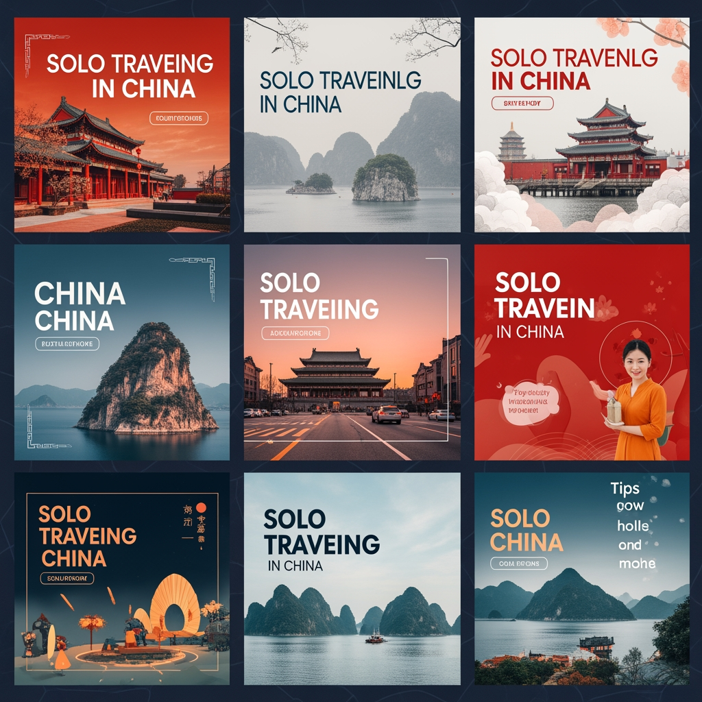AI Design for Create a series of templates for TikTok above solo travelling to China focused on tips and beautiful pictures