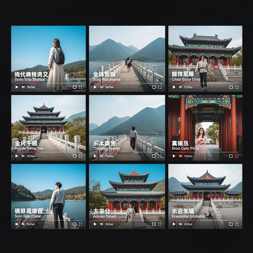 AI Design for Create a series of templates for TikTok above solo travelling to China focused on tips and beautiful pictures