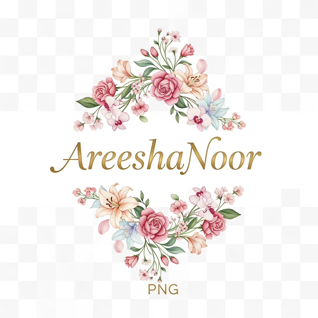 AI Design for AreeshaNoor branded cutpiece clothing work i need logo in png file with flowral types