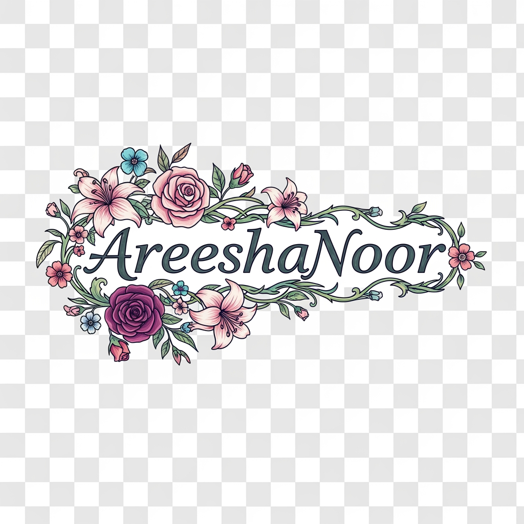 AI Design for AreeshaNoor branded cutpiece clothing work i need logo in png file with flowral types