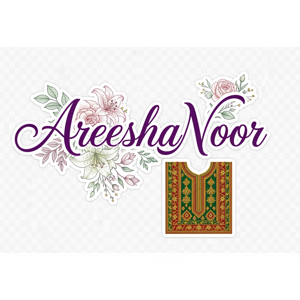 AI Design for AreeshaNoor branded cutpiece clothing work i need logo in png file with flowral types with branded cutpiece too its not png i need png file to download