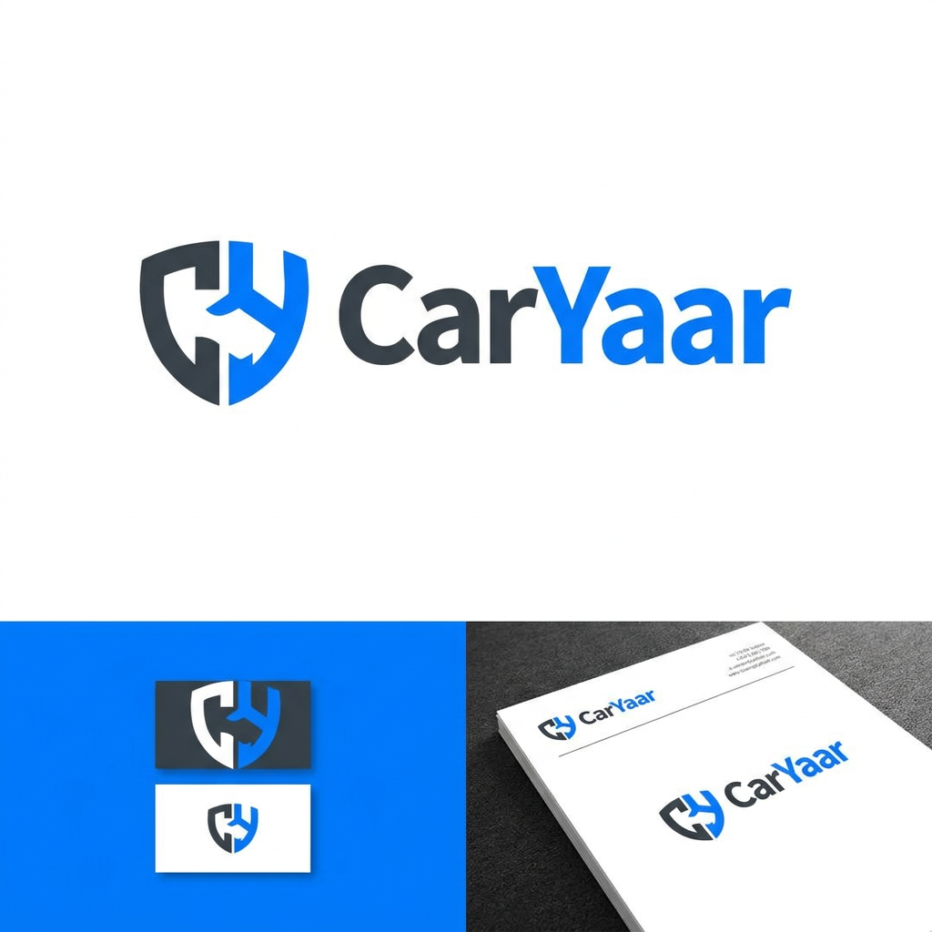 AI Design for "A professional logo for 'CarYaar'. Modern, geometric font where the 'C' and 'Y' subtly interlock, creating a sense of trust and partnership. The design is balanced, symmetrical, and sleek. Professional business style, vector art, flat design, deep charcoal and electric blue colors."