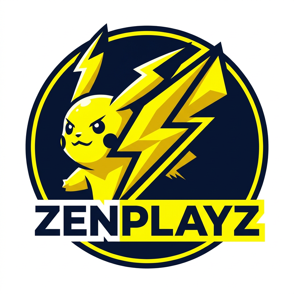 AI Design for A professional, minimalist circular gaming logo for the YouTube channel Zenplayz, featuring a stylized, modern interpretation of a iconic electric mouse creature. The design should utilize a vibrant electric yellow and deep navy blue color palette with clean vector lines, high-contrast flat shading, and a sleek, bold aesthetic suitable for a profile avatar.