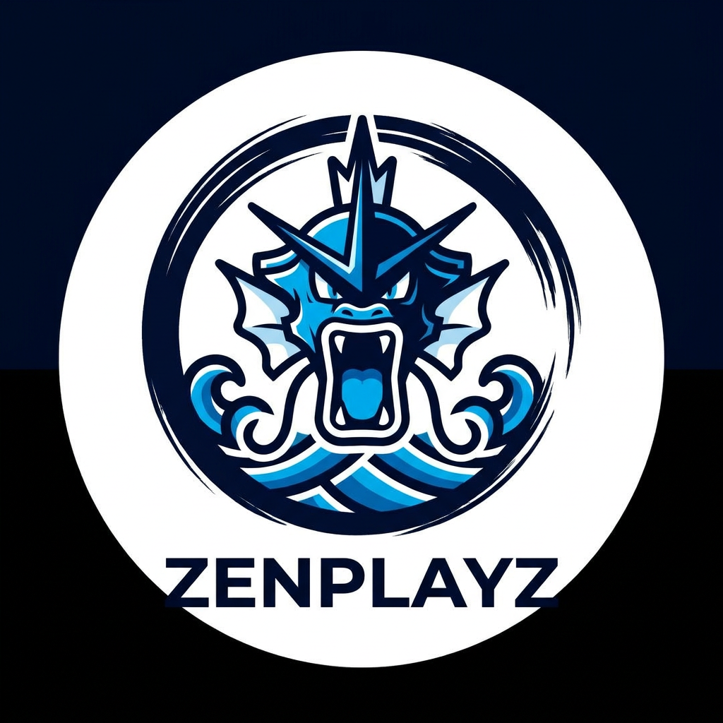 AI Design for A professional, minimalist circular gaming logo for the YouTube channel Zenplayz, featuring a stylized, modern interpretation of a water type pokemon high-contrast flat shading, and a sleek, bold aesthetic suitable for a profile avatar.