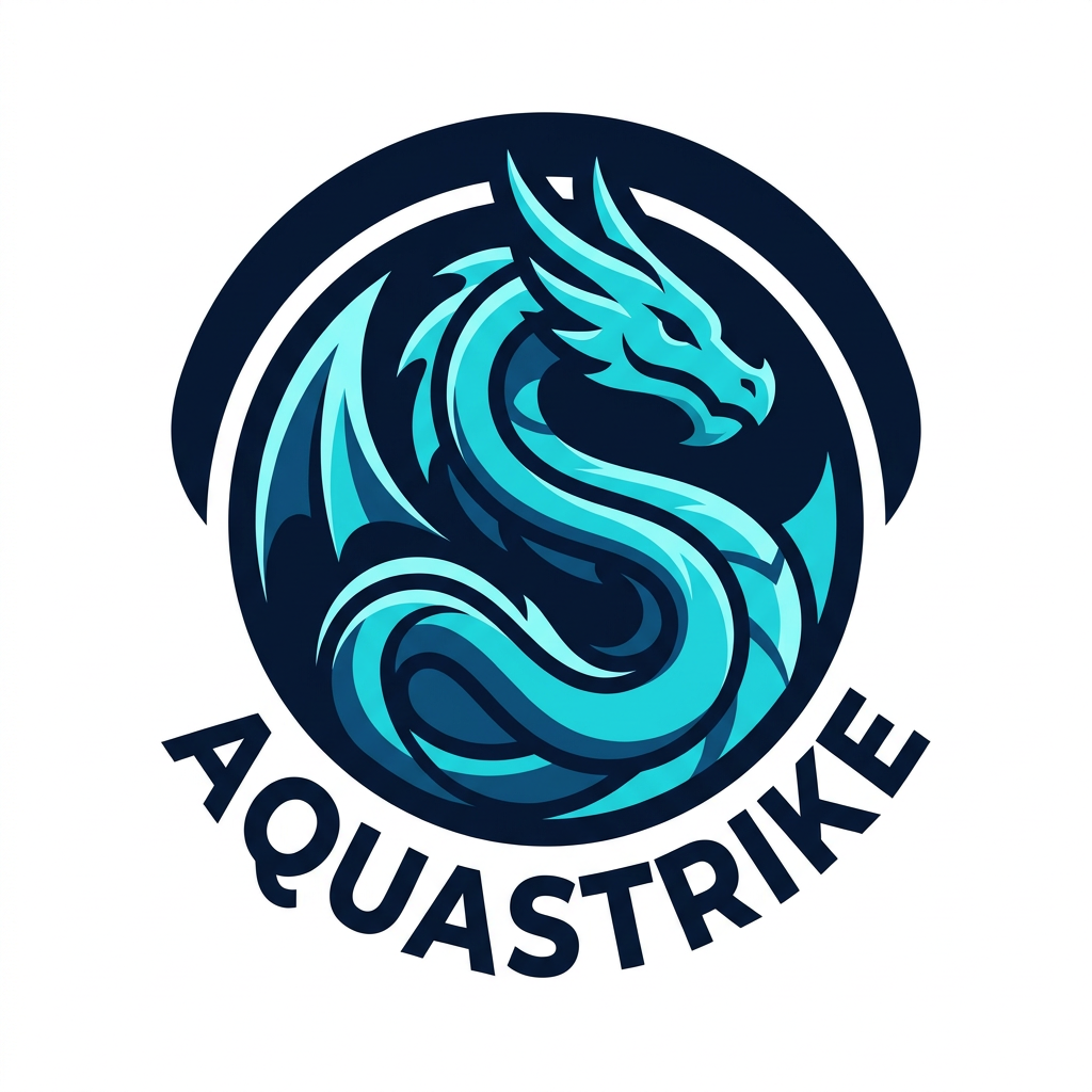 AI Design for A professional minimalist circular gaming logo featuring a stylized, modern interpretation of a water-type creature with fluid, elegant lines. The design utilizes high-contrast flat shading, a vibrant cyan and deep navy blue color palette, and a bold aesthetic perfectly suited for a high-impact profile avatar.