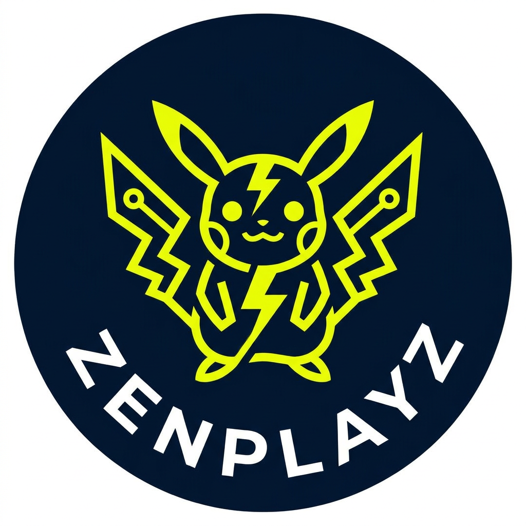 AI Design for A professional, minimalist circular gaming logo for the YouTube channel Zenplayz, featuring a stylized, modern interpretation of a iconic electric mouse creature. The design should utilize a vibrant electric yellow and deep navy blue color palette with clean vector lines, high-contrast flat shading, and a sleek, bold aesthetic suitable for a profile avatar.