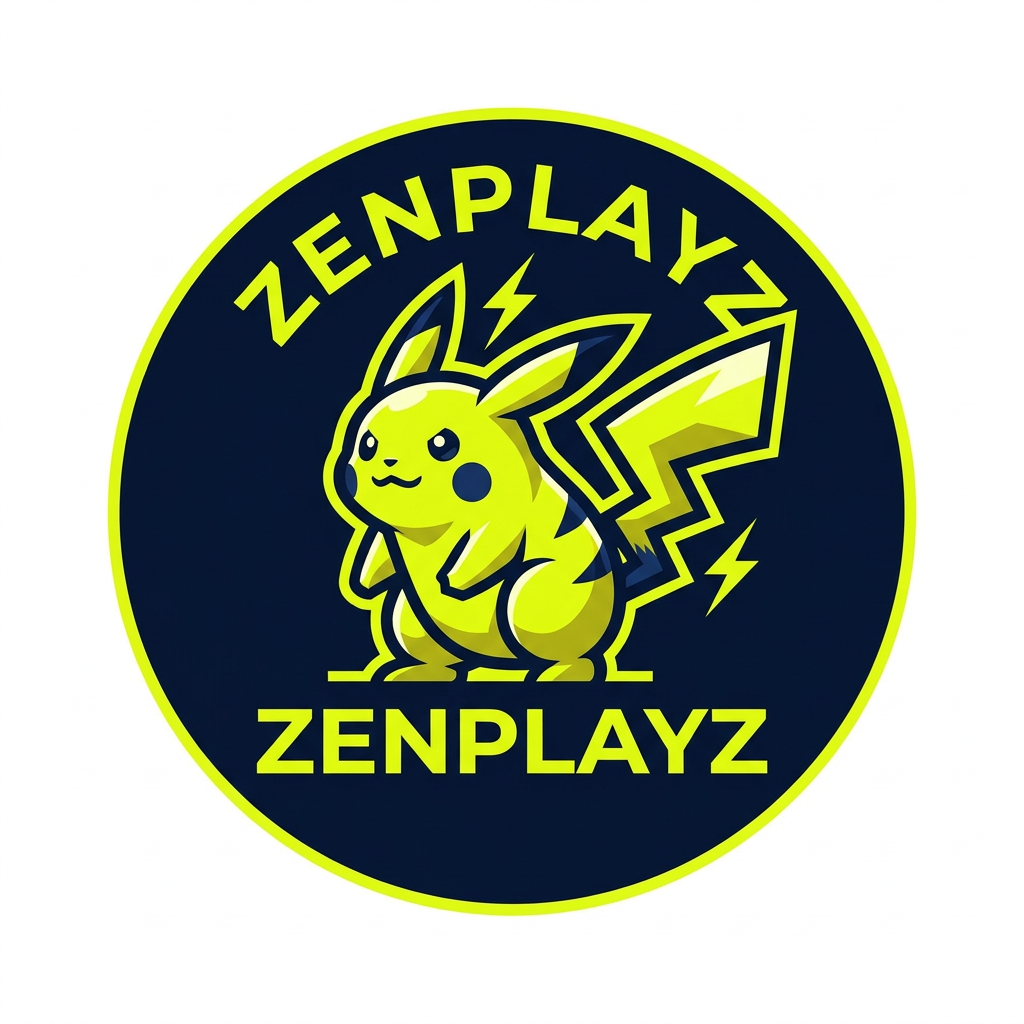 AI Design for A professional, minimalist circular gaming logo for the YouTube channel Zenplayz, featuring a stylized, modern interpretation of a iconic electric mouse creature. The design should utilize a vibrant electric yellow and deep navy blue color palette with clean vector lines, high-contrast flat shading, and a sleek, bold aesthetic suitable for a profile avatar.