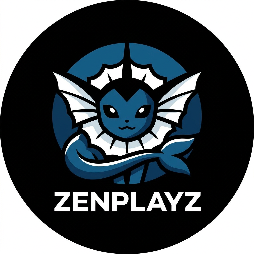 AI Design for A professional, minimalist circular gaming logo for the YouTube channel Zenplayz, featuring a stylized, modern interpretation of a water type pokemon high-contrast flat shading, and a sleek, bold aesthetic suitable for a profile avatar.
