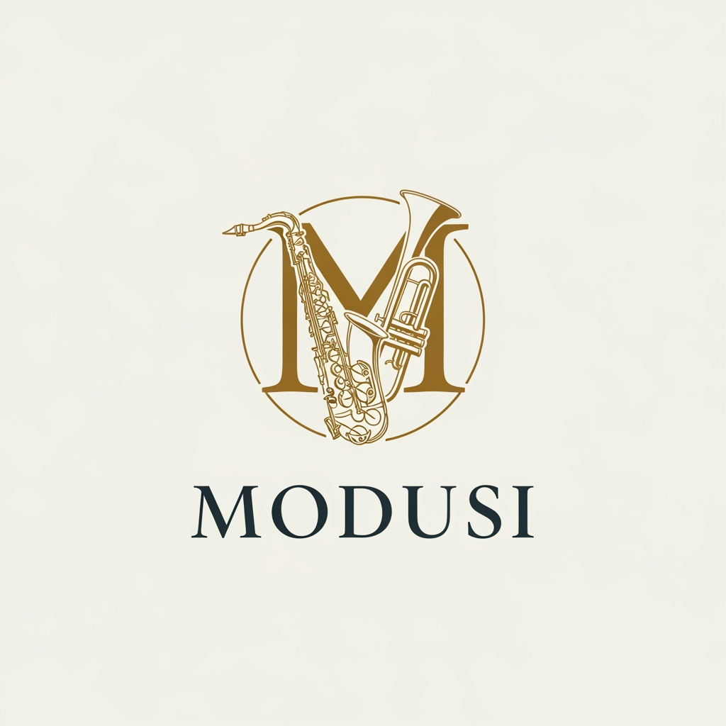 AI Design for make me a logo of a music jazz band thats named "modusi"
