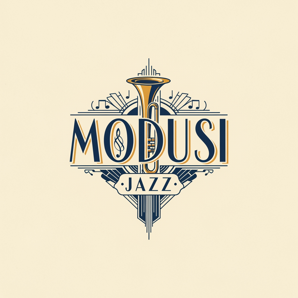 AI Design for make me a logo of a music jazz band thats named "modusi"