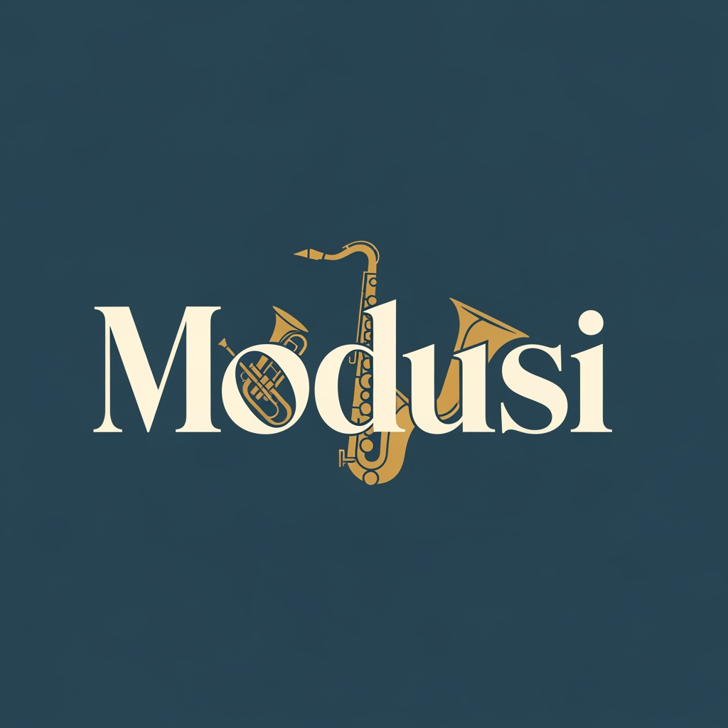 AI Design for make me a logo of a music jazz band thats named "modusi"