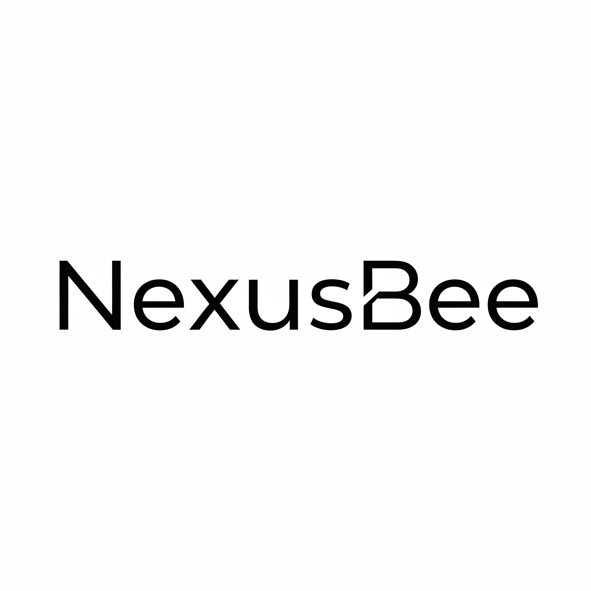 AI Design for "Clean modern wordmark logo: 'NexusBee' in a simple geometric sans-serif font, one letter (the 'B' or 'N') subtly modified with a thin bracket or hexagon cut, single color, flat design, generous letter spacing, white background, no icon, no decoration."