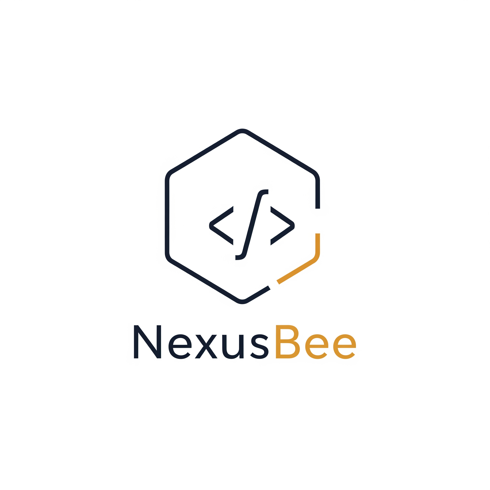 AI Design for "Minimalist logo for 'NexusBee', a web development brand. A single continuous line forming a simple hexagon outline with one corner subtly opening into a code bracket shape. One color only (deep navy or amber gold), thin even line weight, flat vector, generous white space, no gradients, no extra details, white background."