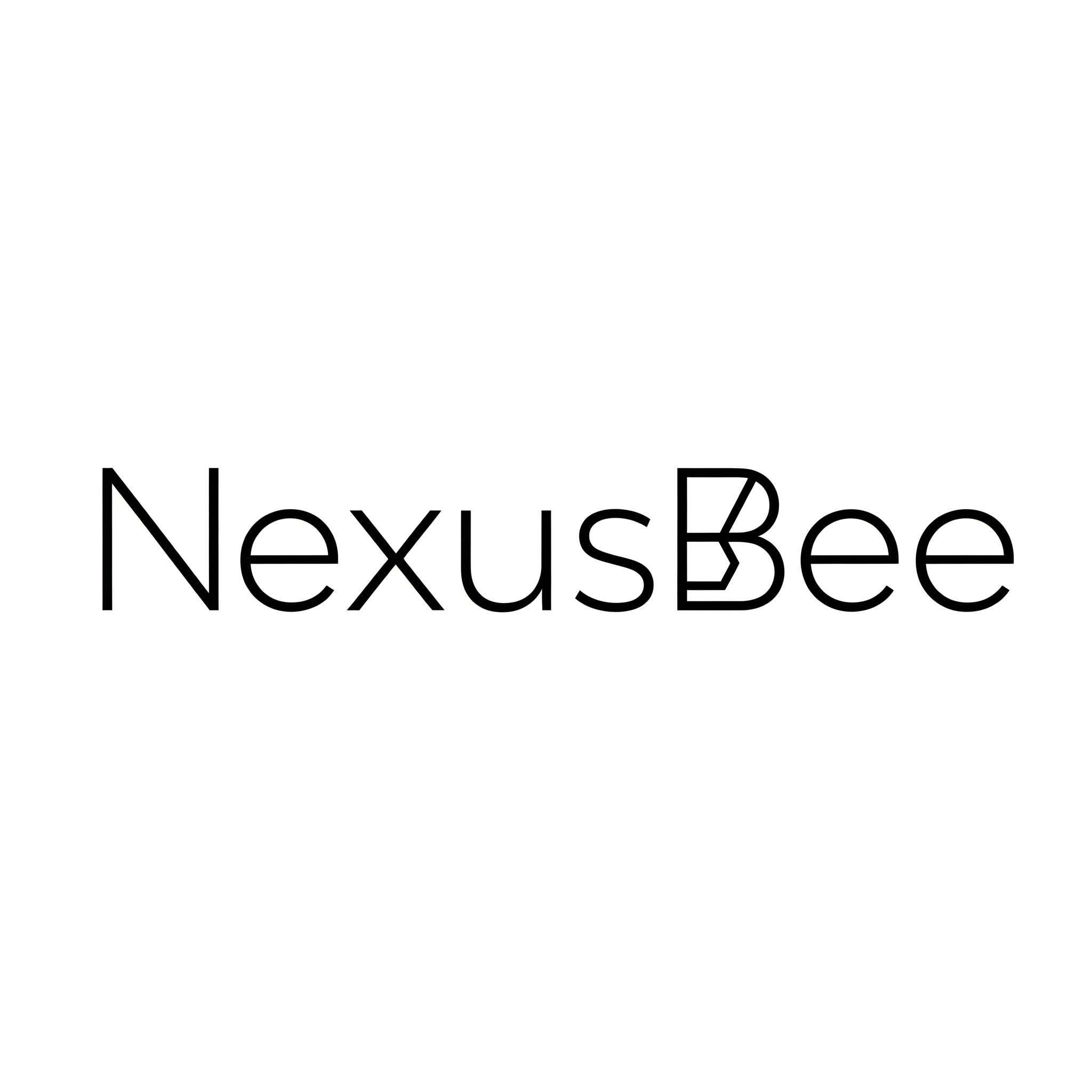 AI Design for "Clean modern wordmark logo: 'NexusBee' in a simple geometric sans-serif font, one letter (the 'B' or 'N') subtly modified with a thin bracket or hexagon cut, single color, flat design, generous letter spacing, white background, no icon, no decoration."