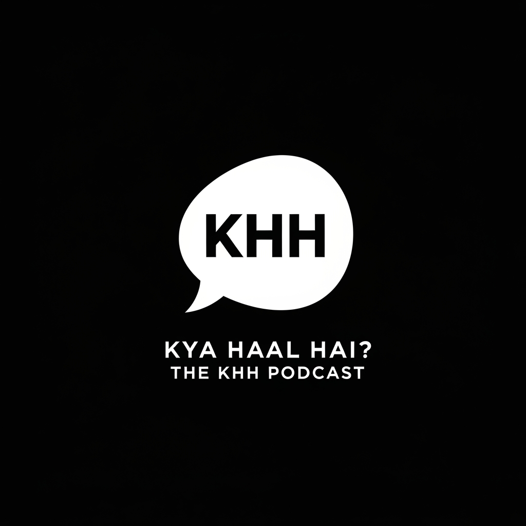 AI Design for An ultra-minimal vector logo for a storytelling podcast. In the center, a bold and stylized acronym icon "KHH" designed inside a smooth speech bubble silhouette. Below the icon, the clean text reads "KYA HAAL HAI? THE KHH PODCAST". Monochromatic color scheme: sharp white graphics and crisp text on a solid matte black background. Sophisticated, sleek, contemporary branding, flat vector, high contrast, perfect typography.
aspect ratio 1:1