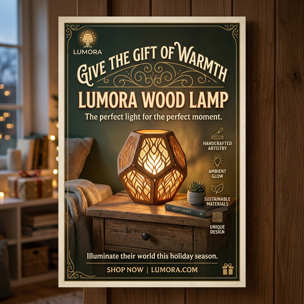 AI Design for could you make a lumora wood lamp gift poster ?