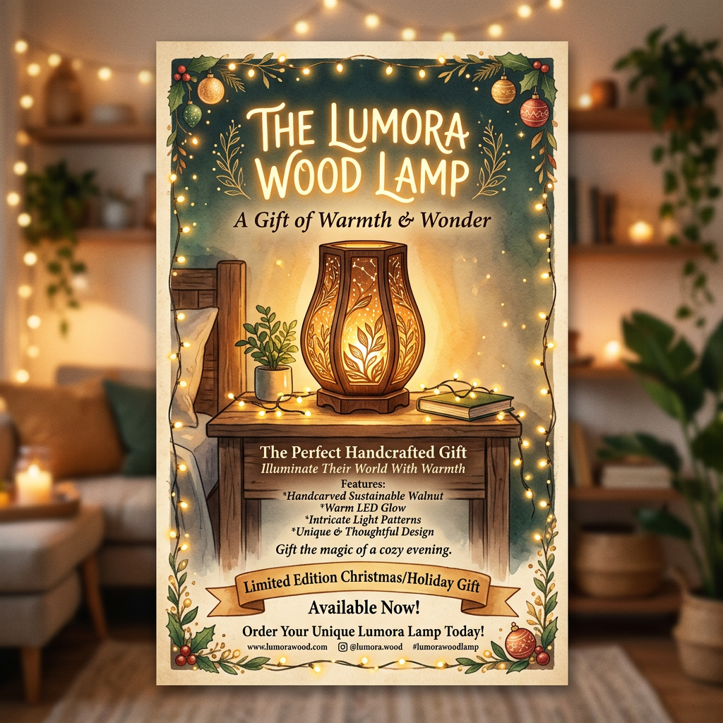 AI Design for could you make a lumora wood lamp gift poster ?