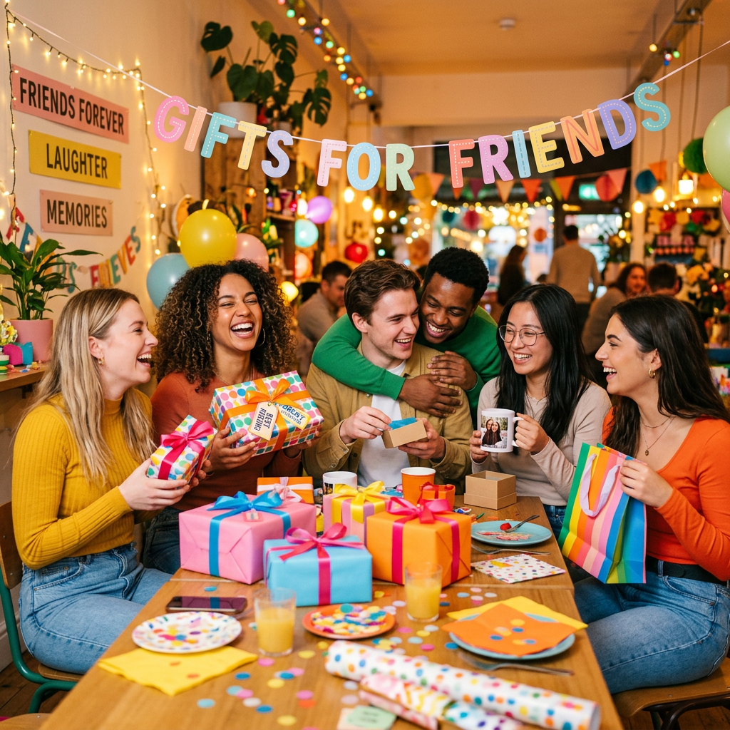 AI Design for create image for "gift for Friends" should be in very nice and colorful and nice theme