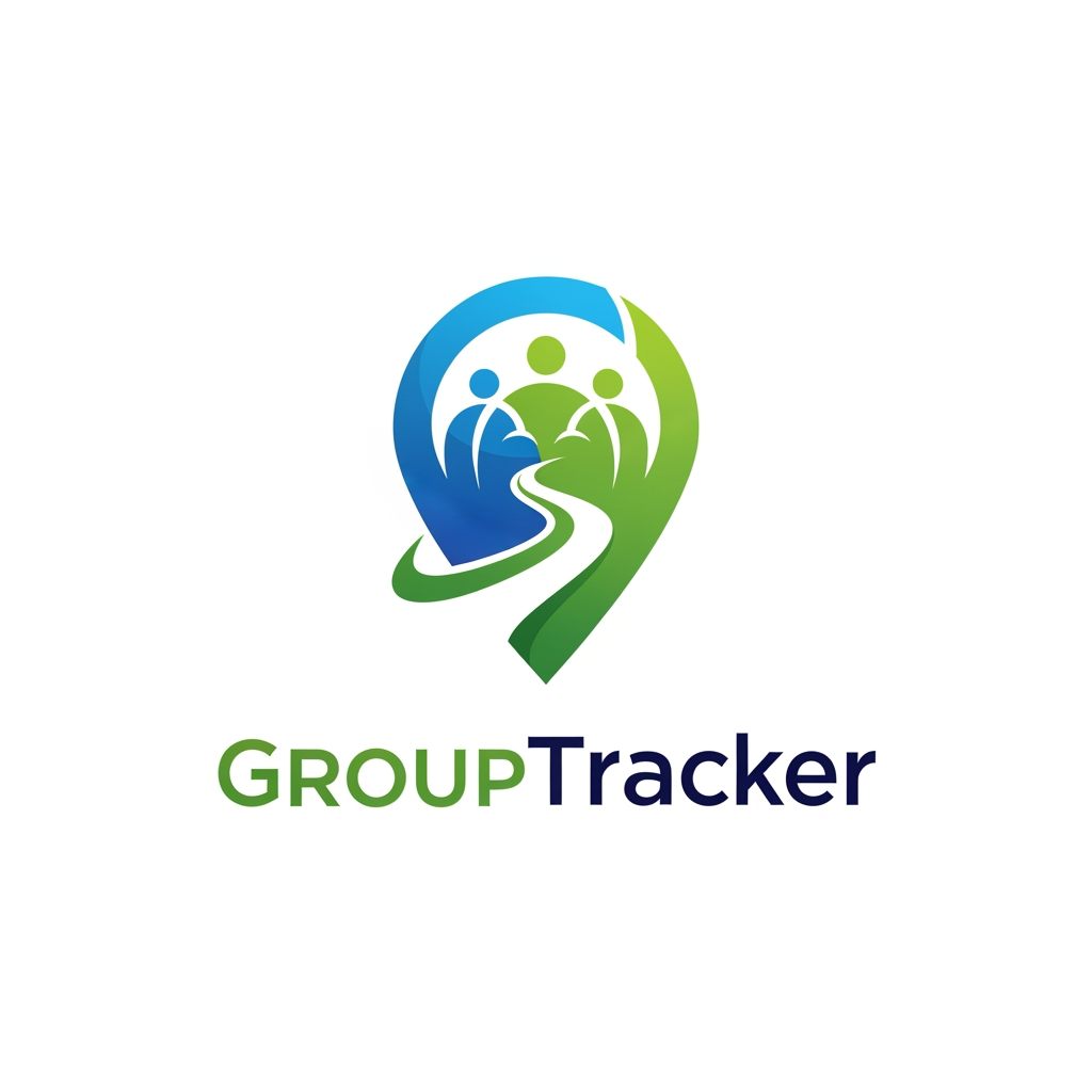 Сделай логотип компании GroupTracker векторный. Отслеживает участников группы в поездке приложение.