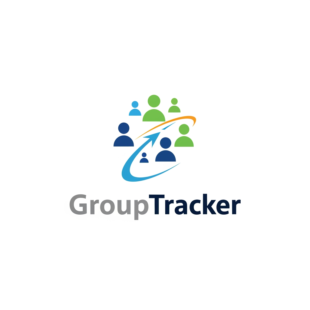 Сделай логотип компании GroupTracker векторный. Отслеживает участников группы в поездке приложение.