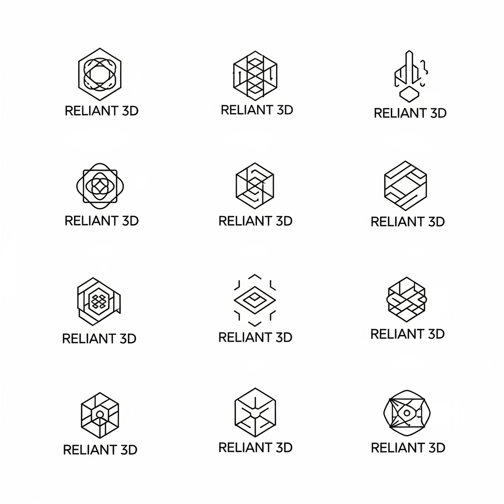 Create a modern minimalist logo i want logo for this company read the website and services from this link and create logo for this company https://reliant3d.com/ and make 5 10 different variations company called 'Reliant 3D'