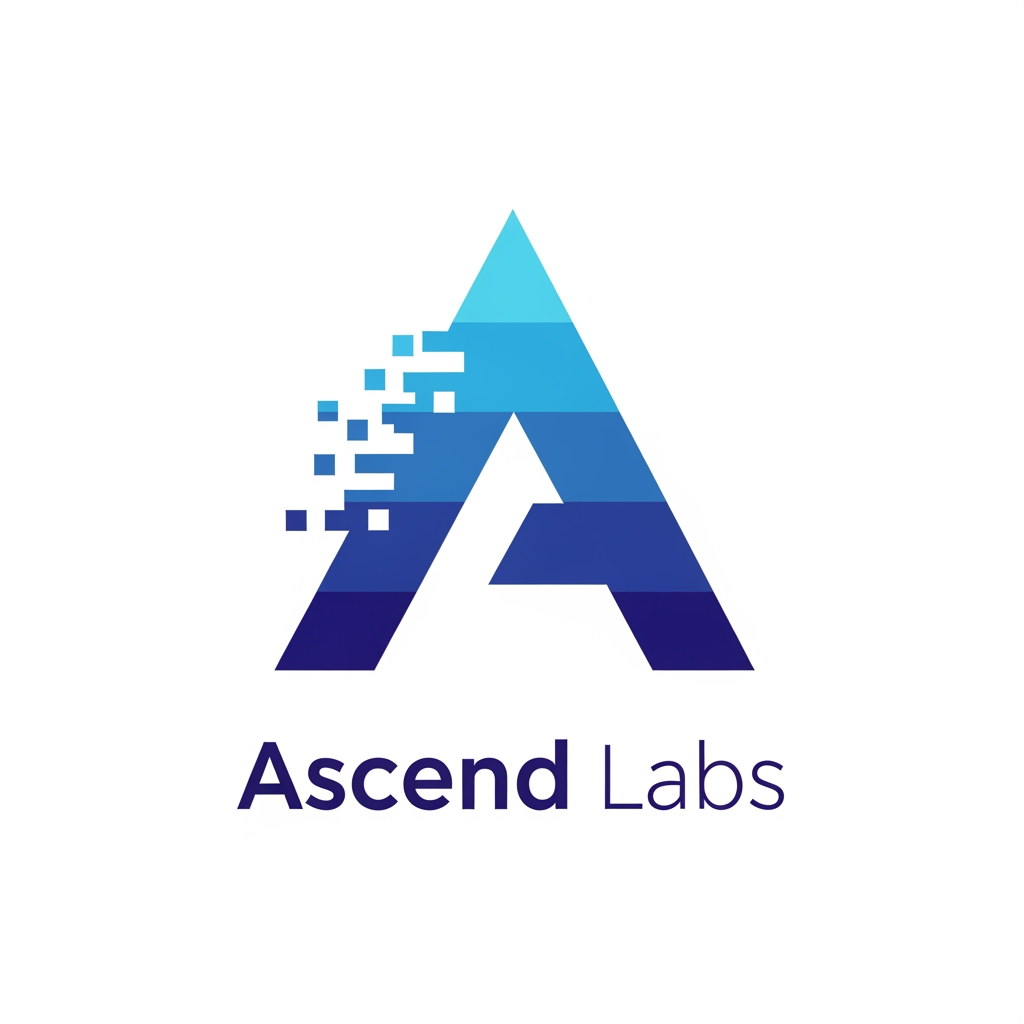 Design a modern,Elegant, minimalist vector logo for a software and web development company named "Ascend Labs". Create only the icon (no text, no tagline, no background elements). The logo should feature a futuristic geometric letter "A" combined with a subtle upward arrow to symbolize growth, innovation, and scalability. Incorporate digital pixel/glitch accents on one side to represent technology, software, AI, and speed. Use sharp angular lines, perfect symmetry, and a premium blue-to-indigo gradient (#00A8FF → #2563EB → #1E3A8A). Flat vector style with clean edges, negative space, and no shadows or 3D effects. The design should be memorable, scalable, and suitable for websites, mobile apps, GitHub, favicons, and branding. Place the logo centered on a transparent background. The final result should resemble the branding quality of companies like Stripe, Linear, Vercel, or OpenAI—simple, iconic, and instantly recognizable.