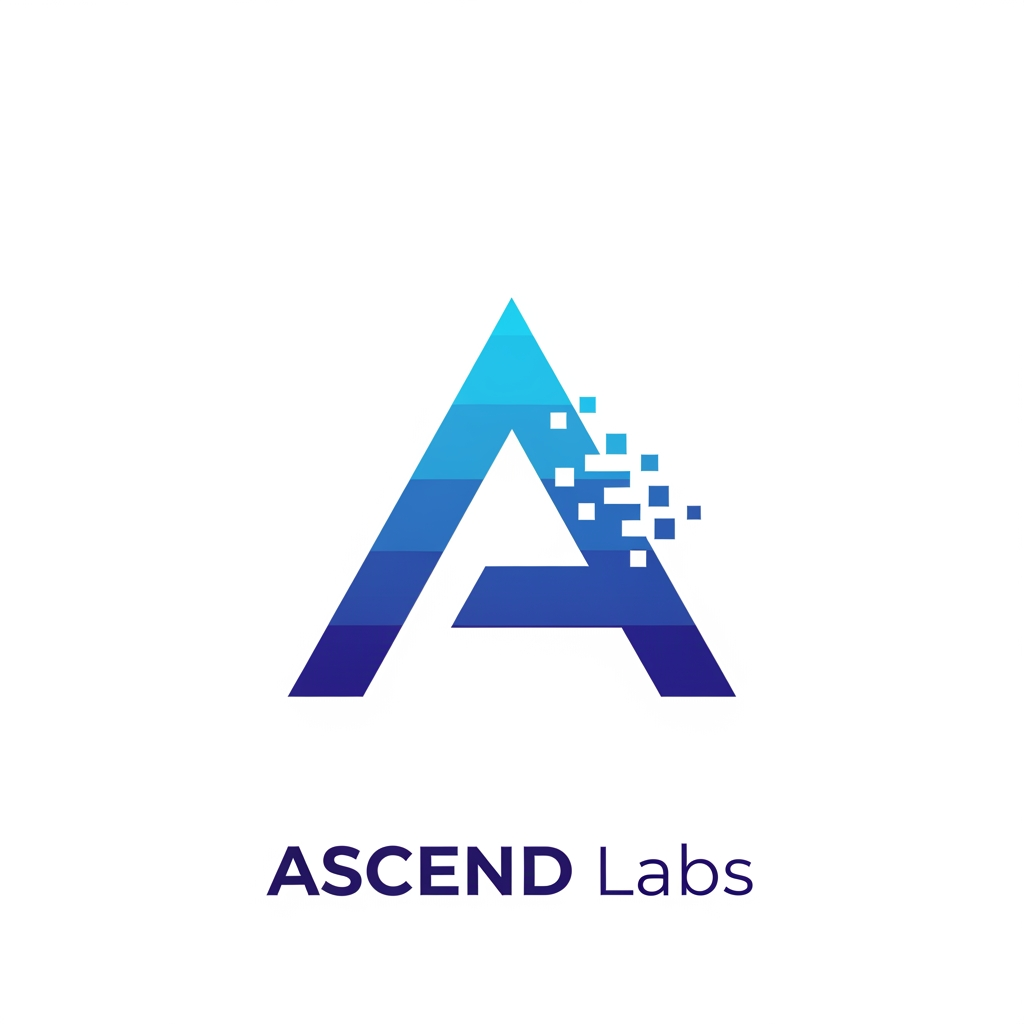 Design a modern,Elegant, minimalist vector logo for a software and web development company named "Ascend Labs". Create only the icon (no text, no tagline, no background elements). The logo should feature a futuristic geometric letter "A" combined with a subtle upward arrow to symbolize growth, innovation, and scalability. Incorporate digital pixel/glitch accents on one side to represent technology, software, AI, and speed. Use sharp angular lines, perfect symmetry, and a premium blue-to-indigo gradient (#00A8FF → #2563EB → #1E3A8A). Flat vector style with clean edges, negative space, and no shadows or 3D effects. The design should be memorable, scalable, and suitable for websites, mobile apps, GitHub, favicons, and branding. Place the logo centered on a transparent background. The final result should resemble the branding quality of companies like Stripe, Linear, Vercel, or OpenAI—simple, iconic, and instantly recognizable.