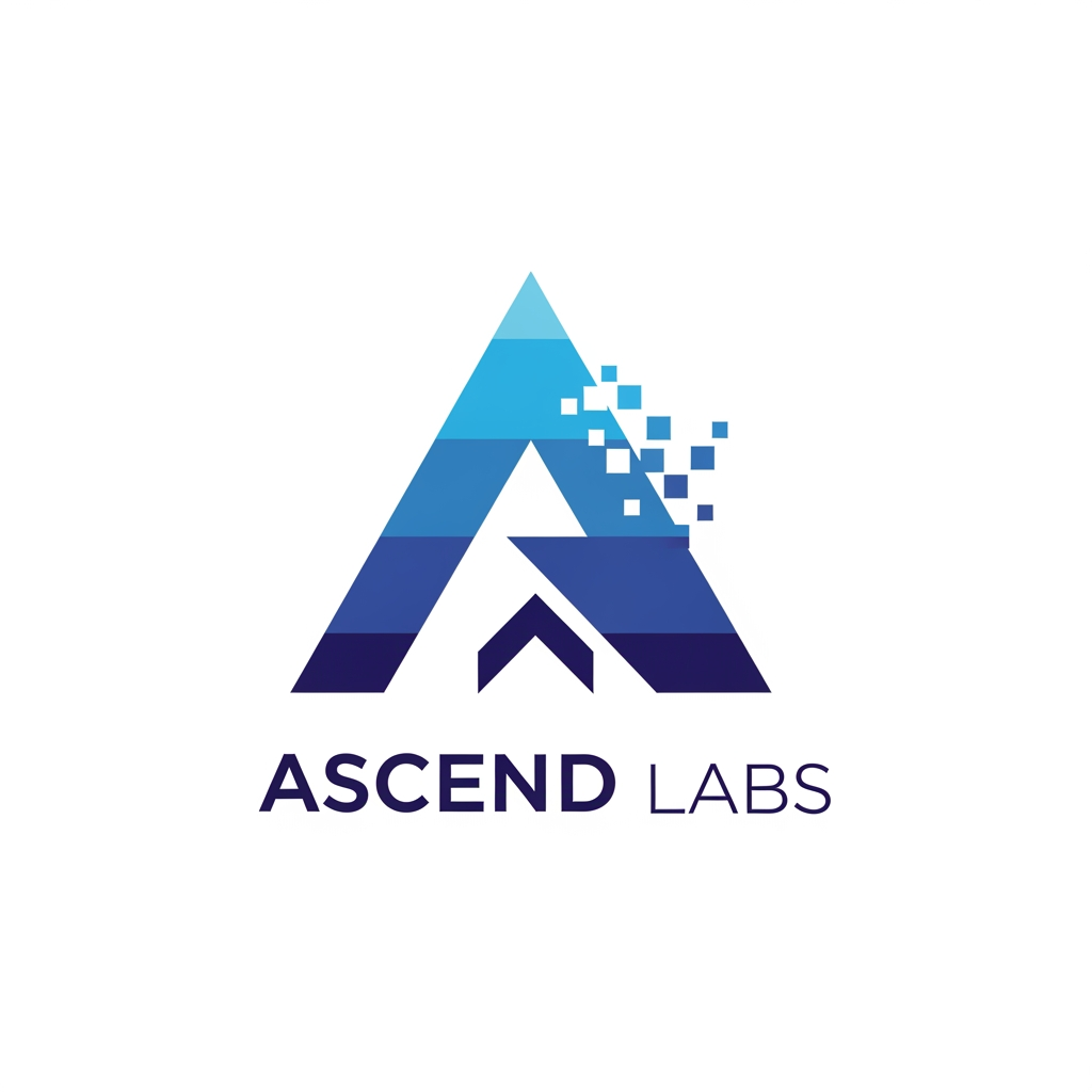 Design a modern, minimalist vector logo for a software and web development company named "Ascend Labs". Create only the icon (no text, no tagline, no background elements). The logo should feature a futuristic geometric letter "A" combined with a subtle upward arrow to symbolize growth, innovation, and scalability. Incorporate digital pixel/glitch accents on one side to represent technology, software, AI, and speed. Use sharp angular lines, perfect symmetry, and a premium blue-to-indigo gradient (#00A8FF → #2563EB → #1E3A8A). Flat vector style with clean edges, negative space, and no shadows or 3D effects. The design should be memorable, scalable, and suitable for websites, mobile apps, GitHub, favicons, and branding. Place the logo centered on a transparent background. The final result should resemble the branding quality of companies like Stripe, Linear, Vercel, or OpenAI—simple, iconic, and instantly recognizable.