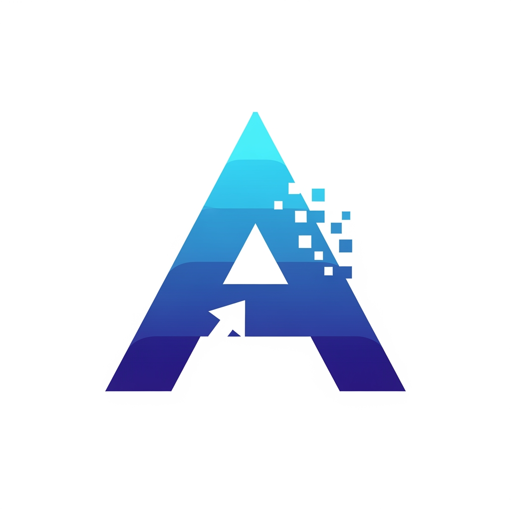 Design a modern,Elegant, aesthetic vector logo for a software and web development company named "Ascend Labs". Create only the icon (no text, no tagline, no background elements). The logo should feature a futuristic geometric letter "A" combined with a subtle upward arrow to symbolize growth, innovation, and scalability. Incorporate digital pixel/glitch accents on one side to represent technology, software, AI, and speed. Use sharp angular lines, perfect symmetry, and a premium blue-to-indigo gradient (#00A8FF → #2563EB → #1E3A8A). Flat vector style with clean edges, negative space, and no shadows or 3D effects. The design should be memorable, scalable, and suitable for websites, mobile apps, GitHub, favicons, and branding. Place the logo centered on a transparent background. The final result should resemble the branding quality of companies like Stripe, Linear, Vercel, or OpenAI—simple, iconic, and instantly recognizable.