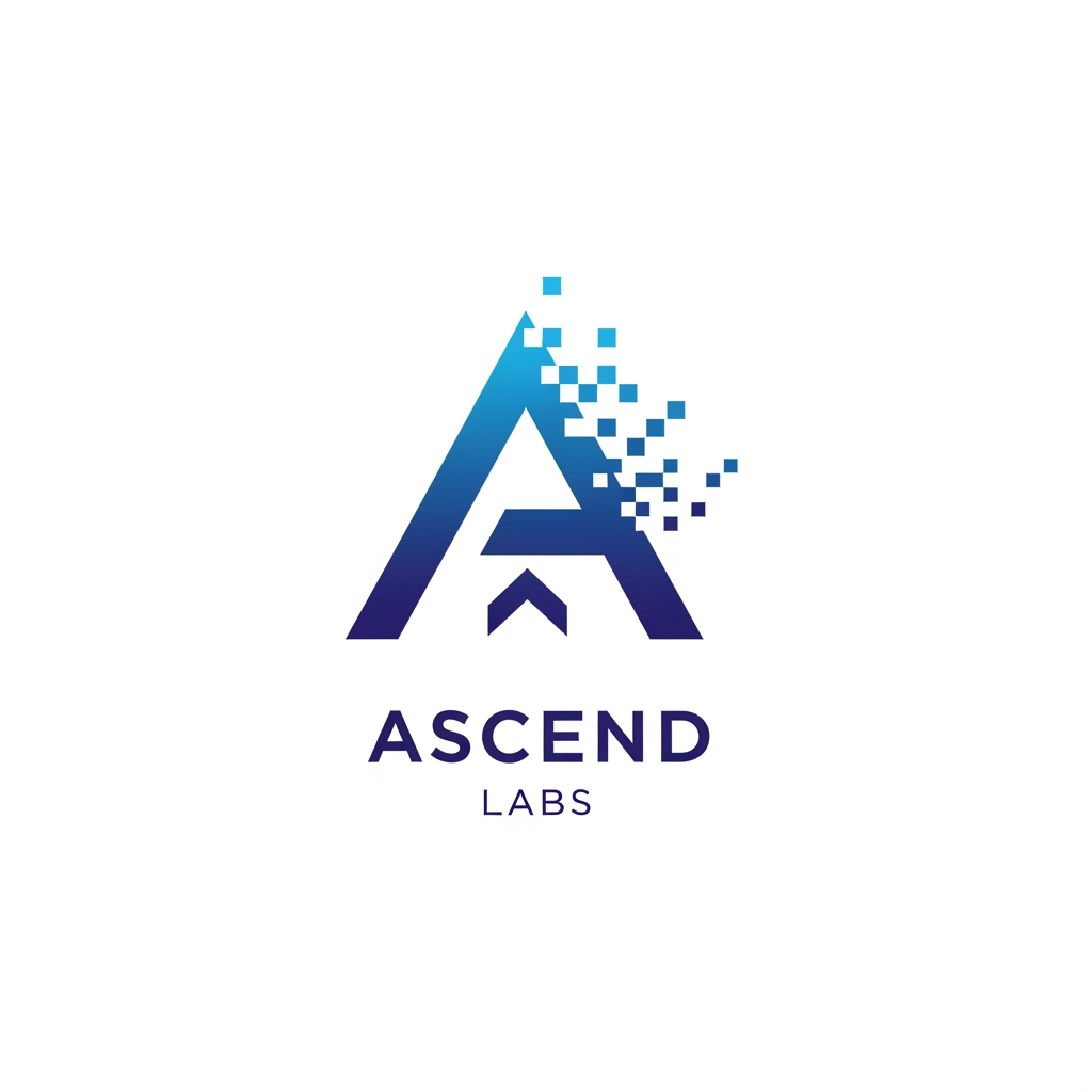 Design a modern, minimalist vector logo for a software and web development company named "Ascend Labs". Create only the icon (no text, no tagline, no background elements). The logo should feature a futuristic geometric letter "A" combined with a subtle upward arrow to symbolize growth, innovation, and scalability. Incorporate digital pixel/glitch accents on one side to represent technology, software, AI, and speed. Use sharp angular lines, perfect symmetry, and a premium blue-to-indigo gradient (#00A8FF → #2563EB → #1E3A8A). Flat vector style with clean edges, negative space, and no shadows or 3D effects. The design should be memorable, scalable, and suitable for websites, mobile apps, GitHub, favicons, and branding. Place the logo centered on a transparent background. The final result should resemble the branding quality of companies like Stripe, Linear, Vercel, or OpenAI—simple, iconic, and instantly recognizable.
