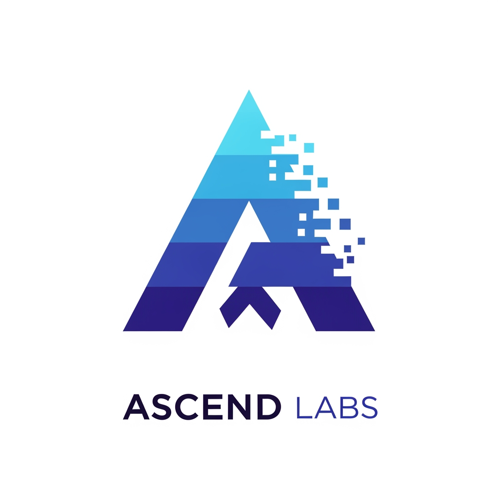 Design a modern, minimalist vector logo for a software and web development company named "Ascend Labs". Create only the icon (no text, no tagline, no background elements). The logo should feature a futuristic geometric letter "A" combined with a subtle upward arrow to symbolize growth, innovation, and scalability. Incorporate digital pixel/glitch accents on one side to represent technology, software, AI, and speed. Use sharp angular lines, perfect symmetry, and a premium blue-to-indigo gradient (#00A8FF → #2563EB → #1E3A8A). Flat vector style with clean edges, negative space, and no shadows or 3D effects. The design should be memorable, scalable, and suitable for websites, mobile apps, GitHub, favicons, and branding. Place the logo centered on a transparent background. The final result should resemble the branding quality of companies like Stripe, Linear, Vercel, or OpenAI—simple, iconic, and instantly recognizable.