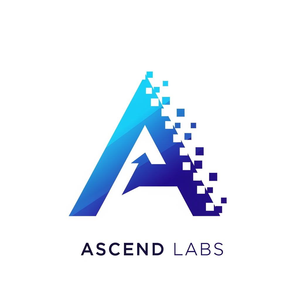 Design a modern, minimalist vector logo for a software and web development company named "Ascend Labs". Create only the icon (no text, no tagline, no background elements). The logo should feature a futuristic geometric letter "A" combined with a subtle upward arrow to symbolize growth, innovation, and scalability. Incorporate digital pixel/glitch accents on one side to represent technology, software, AI, and speed. Use sharp angular lines, perfect symmetry, and a premium blue-to-indigo gradient (#00A8FF → #2563EB → #1E3A8A). Flat vector style with clean edges, negative space, and no shadows or 3D effects. The design should be memorable, scalable, and suitable for websites, mobile apps, GitHub, favicons, and branding. Place the logo centered on a transparent background. The final result should resemble the branding quality of companies like Stripe, Linear, Vercel, or OpenAI—simple, iconic, and instantly recognizable.