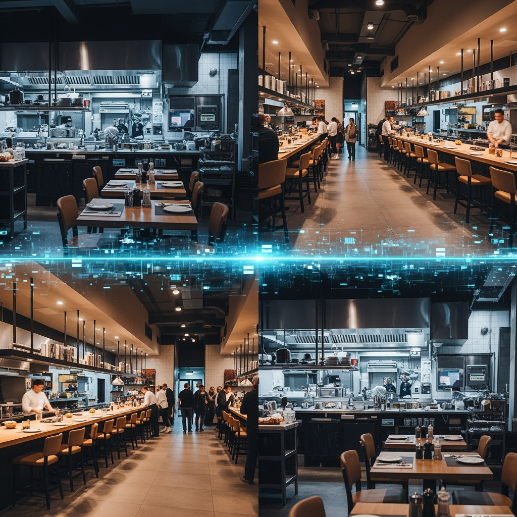 okay now create a background image for topic of Dyniq (smart restaurant management & kitchen queue operating system)