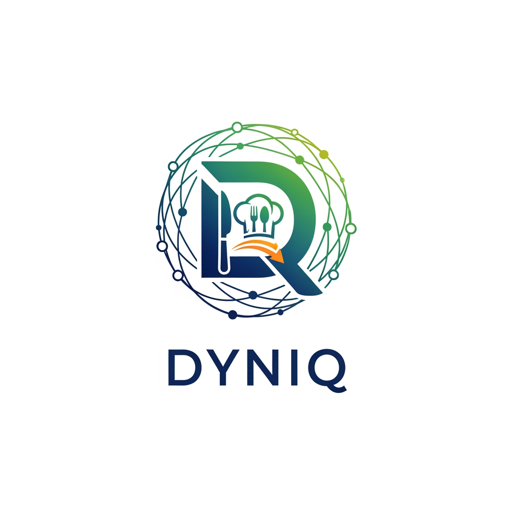 smart restaurant managment queue and kitchen operating system named as Dyniq can u plz create a proffesional and attractive logo for it more suitable and impressive creating a ecosystem so something like that