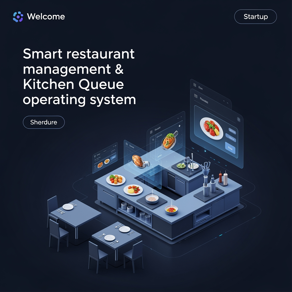 okay now create a background image for topic of (smart restaurant management & kitchen queue operating system) more profisional and attractive it should like real startup system because it is my welcome page