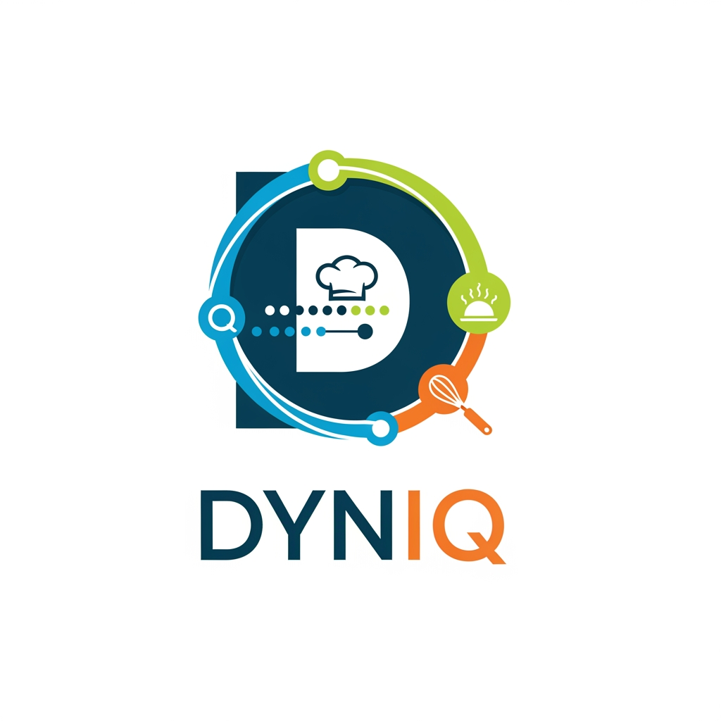 smart restaurant managment queue and kitchen operating system named as Dyniq can u plz create a proffesional and attractive logo for it more suitable and impressive creating a ecosystem so something like that