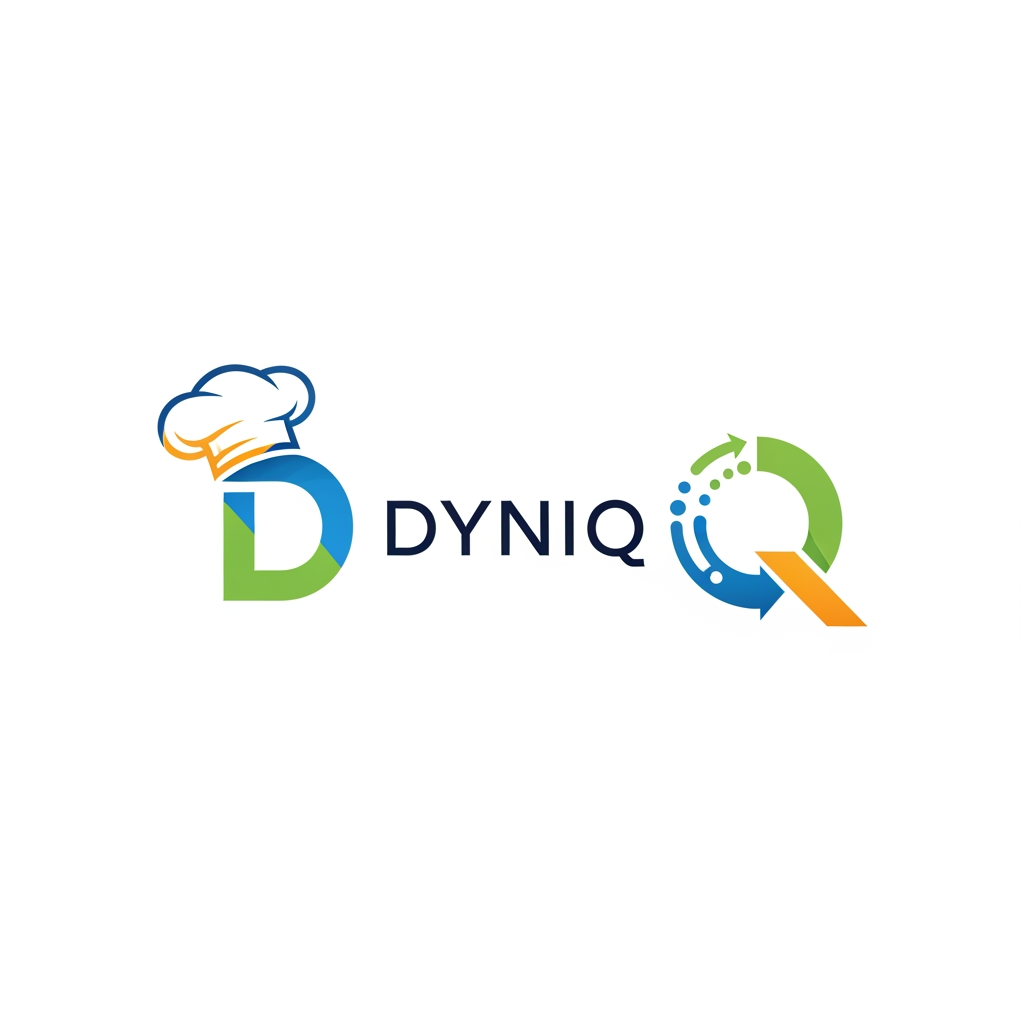 smart restaurant managment queue and kitchen operating system named as Dyniq can u plz create a proffesional and attractive logo for it more suitable and impressive