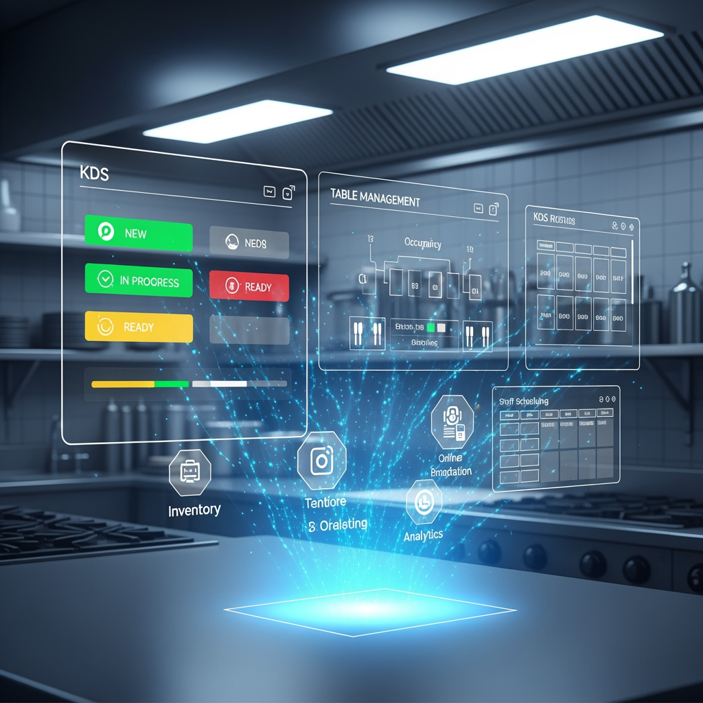 okay now create a background image for topic of (smart restaurant management & kitchen queue operating system) more profisional and attractive
