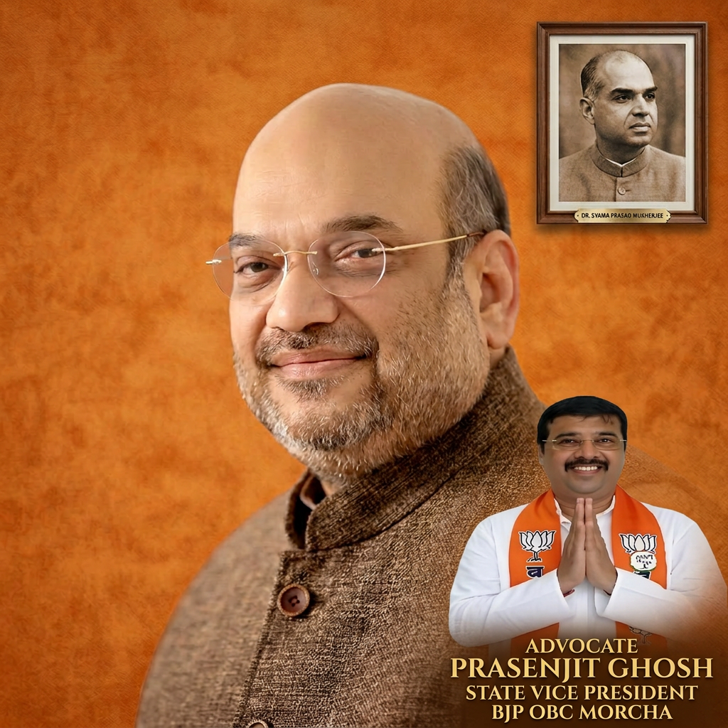 AI Design for Add the 2nd photo in the 1st photo beneath right melt with image background and mention beaneth the added photo "ADVOCATE PRASENJIT GHOSH STATE VICE PRESIDENT BJP OBC MORCHA"